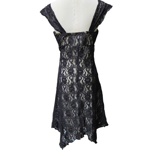 My Michelle Vtg 90s Y2K Fairy Whimsigoth Black Lace Babydoll Hanky Hem Dress L - Picture 6 of 11
